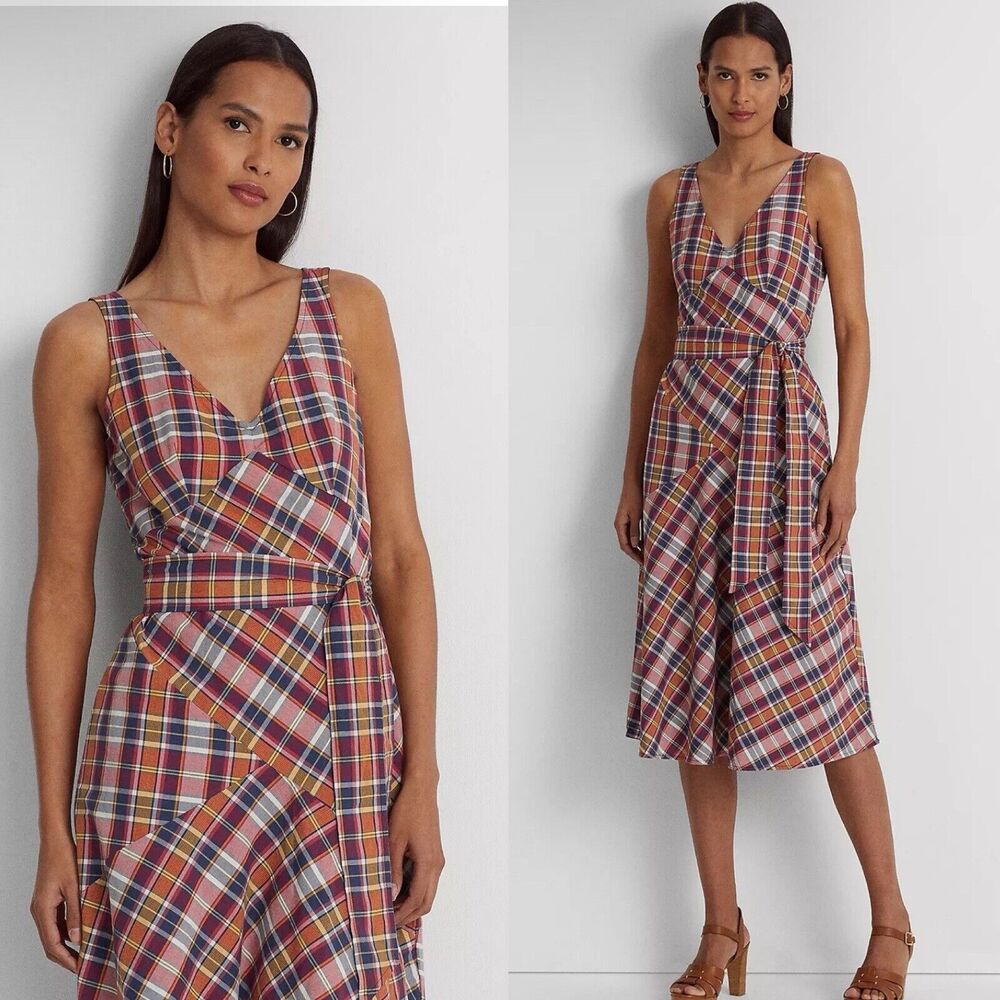 Plaid Sleeveless Wrap Dress